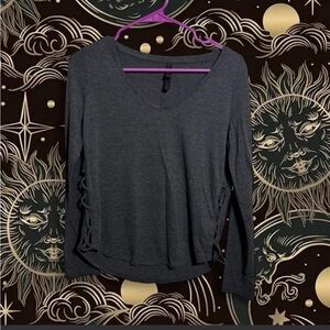 H&M Charcoal Gray Long Sleeve V-Neck Top with Side Lace-Up
